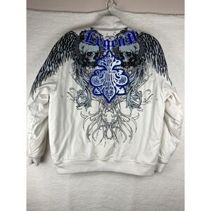 Raw Blue Men Legend Skull Graphic Bomber Jacket White Y2K Streetwear XL RN103107